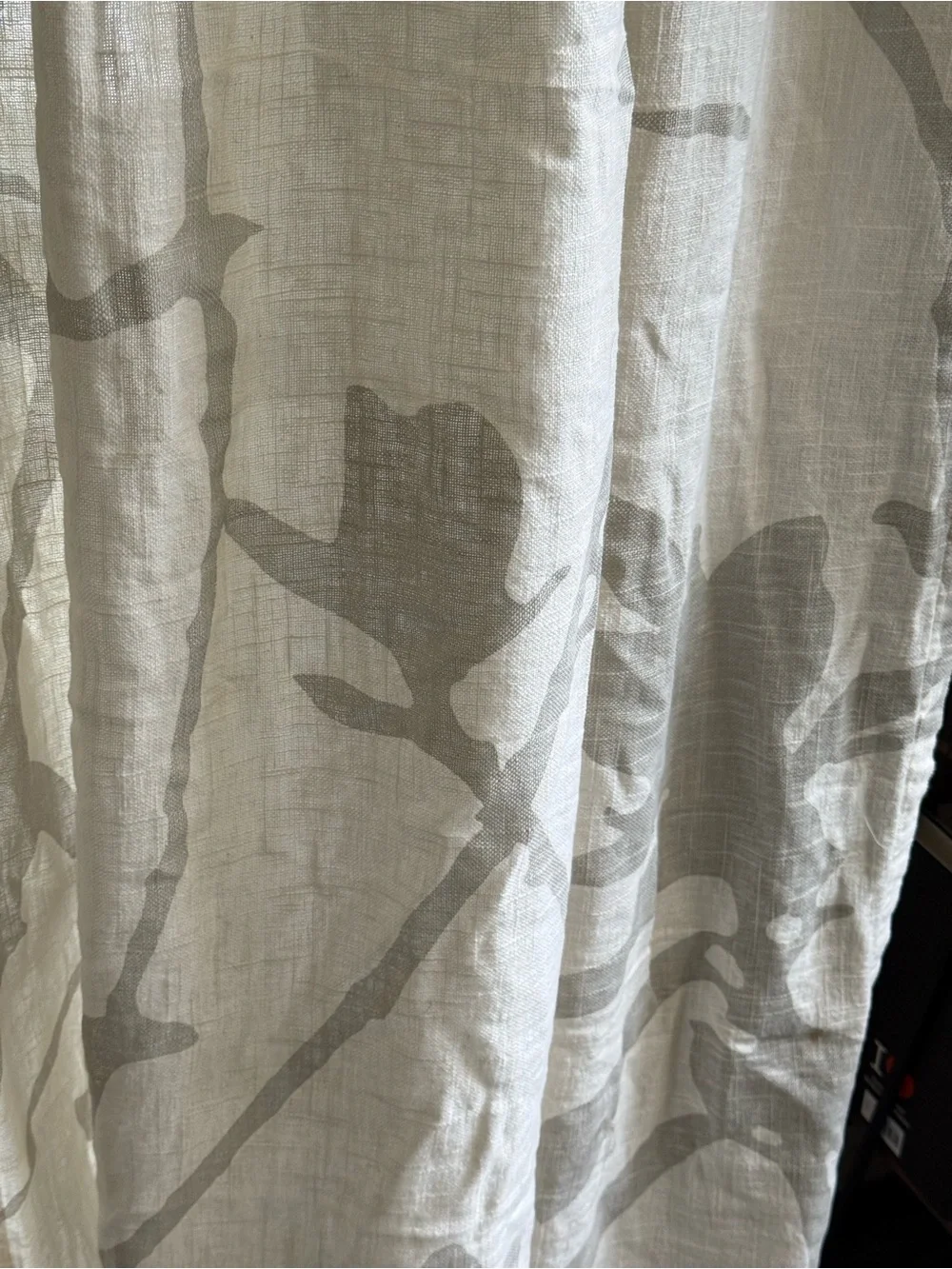 West Elm Cream Curtains Taupe Botanical Motif linen cotton 48x96/2 panels *flaw*